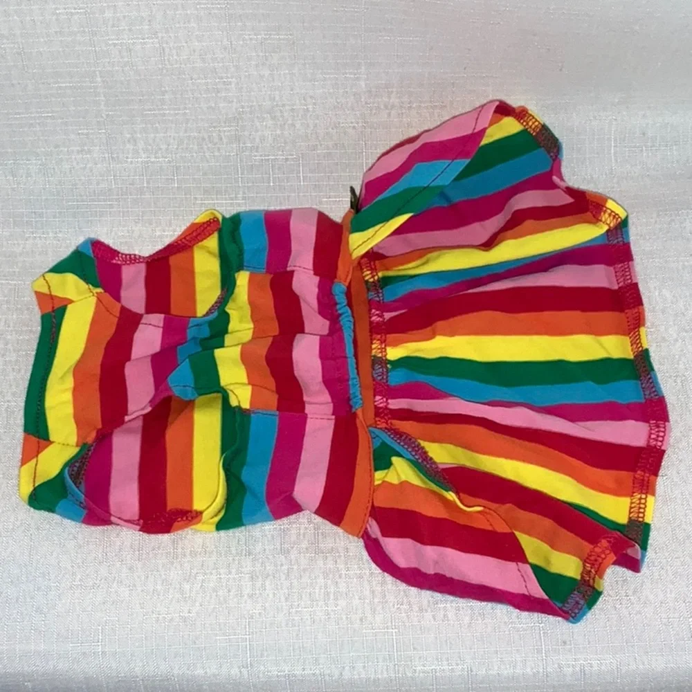 731 10/$50🏄🏻‍♀️ NEW! Small Rainbow Striped Pet Dog Dress with Yellow Bow
